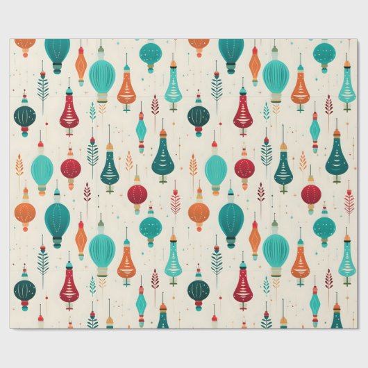 Papier Cadeau Motif d'ornements de Noël rétro (Plat)
