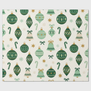 Papier Cadeau Motif d'ornements de Noël vert Rétro pour emballag