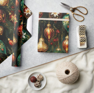 Papier Cadeau Motif d'ornements floraux de Noël vintage fantaisi