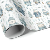 Papier Cadeau Motif d'ours en peluche en hiver (Coin rond)