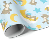 Papier Cadeau Motif D'Ours, Mignonnes Ours, Nounours, Étoiles (Coin rond)