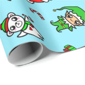 Papier Cadeau Motif doux de caractère de Noël de Kawaii (Coin rond)