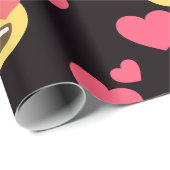 Papier Cadeau motif doux mignon de lèvres de baiser de coeurs (Coin rond)