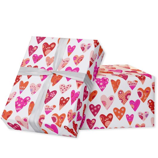 Papier Cadeau Motif du coeur rose rouge