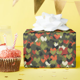 Papier Cadeau Motif du coeur rouge vert