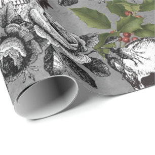 Papier Cadeau Motif du crâne de Noël de Grunge gothique floral
