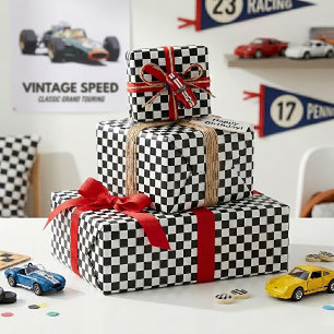 Papier Cadeau Motif du drapeau cool noir et blanc À damiers