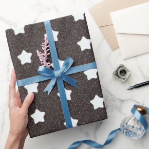 Papier Cadeau motif du milieu du siècle moderne noir rétro étoil