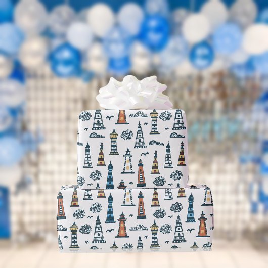 Papier Cadeau Motif du phare de Cute | Blanc