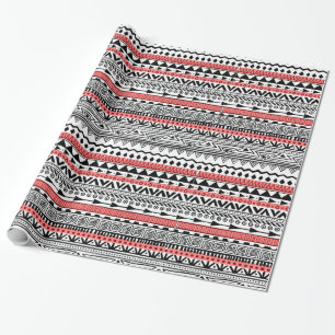 Papier Cadeau Motif du sud-ouest noir et blanc rouge