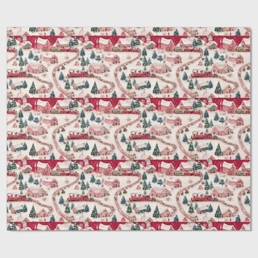 Papier Cadeau Motif du train de Noël en carrelage de fête (Plat)