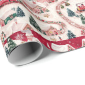 Papier Cadeau Motif du train de Noël en carrelage de fête (Coin rond)