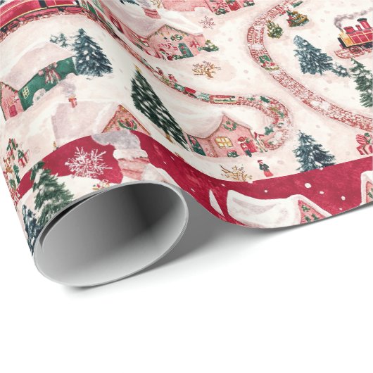 Papier Cadeau Motif du train de Noël en carrelage de fête (Coin rond)