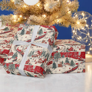 Papier Cadeau Motif du train de Noël en carrelage de fête