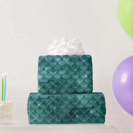 Papier Cadeau Motif Écailles de Sirène Glam Ombre Sarcelle (Cadeaux de fête)