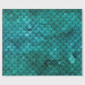 Papier Cadeau Motif Écailles de Sirène Glam Ombre Sarcelle (Plat)