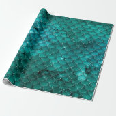 Papier Cadeau Motif Écailles de Sirène Glam Ombre Sarcelle (Déroulé)
