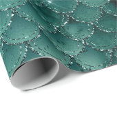 Papier Cadeau Motif Écailles de Sirène Glam Ombre Sarcelle (Coin rond)