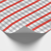 Papier Cadeau Motif élégant à carreaux de lignes grises et rouge (Coin)