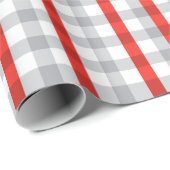 Papier Cadeau Motif élégant à carreaux de lignes grises et rouge (Coin rond)
