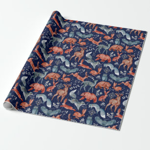 Papier Cadeau Motif Élégant d'Animaux de la Forêt Sauvage sur Fo