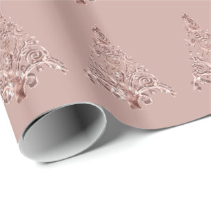 Papier Cadeau Motif élégant d'arbre de Noël d'or de rose de r