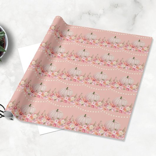 Papier Cadeau Motif élégant de citrouille | Rose blush
