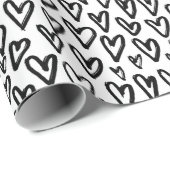 Papier Cadeau Motif élégant de Coeurs Noir et Blanc (Coin rond)