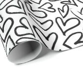 Papier Cadeau Motif élégant de Coeurs Noir et Blanc (Coin rond)