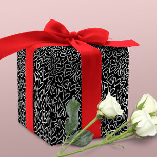 Papier Cadeau Motif élégant de Coeurs Noir et Blanc