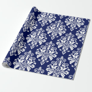 Papier Cadeau Motif élégant de damassé de bleu marine et de