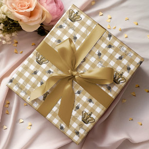Papier Cadeau Motif élégant de gingham doré Reine des abeilles r