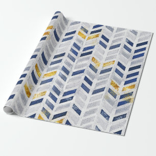 Papier Cadeau Motif élégant de l'Art Acrylique Bleu Chevron