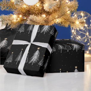 Papier Cadeau Motif élégant de pins noirs d'hiver de Noël