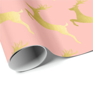 Papier Cadeau Motif élégant de renne de Noël de rose d'or