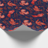 Papier Cadeau Motif Élégant d'Oiseaux Rouges, Plantes sur Fond B (Coin)