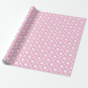 Papier Cadeau Motif élégant et moderne d'étoiles blanches roses