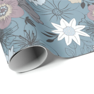 Papier Cadeau Motif élégant Floral Blue Rose Fleurs