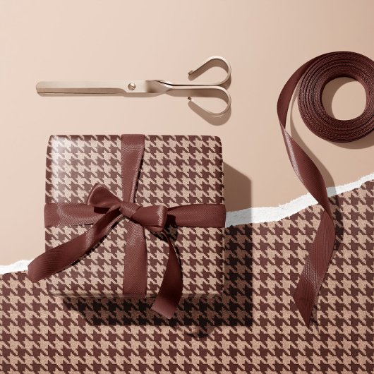 Papier Cadeau Motif élégant marron à carreaux Houndstooth Classi