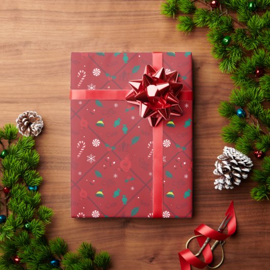 Papier Cadeau Motif Elf Candy Checker (Cadeau de vacances)