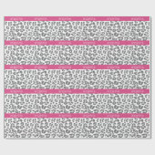 Papier Cadeau Motif Empreinte de léopard gris avec nom rose (Plat)
