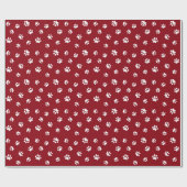 Papier Cadeau Motif Empreinte de patte blanc en rouge (Plat)