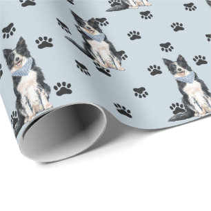 Papier Cadeau Motif Empreinte de patte Collie Dog à la frontière