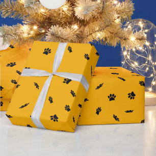 Papier Cadeau Motif Empreinte de patte Confetti noir personnalis