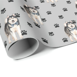 Papier Cadeau Motif Empreinte de patte de chien malamué sur arge