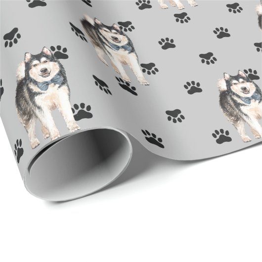 Papier Cadeau Motif Empreinte de patte de chien malamué sur arge (Coin rond)