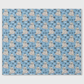 Papier Cadeau Motif Empreinte de patte des Pyrénées sur Bleu (Plat)