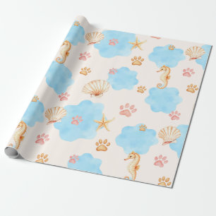 Papier Cadeau Motif Empreinte de patte d'inspiration océanique a