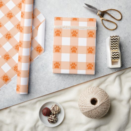 Papier Cadeau Motif Empreinte de patte Orange - Joli Conception  (Artisanat)