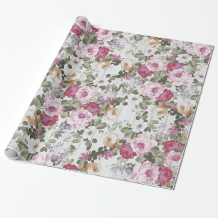 Papier Cadeau Motif en bois blanc rustique floral vintage de